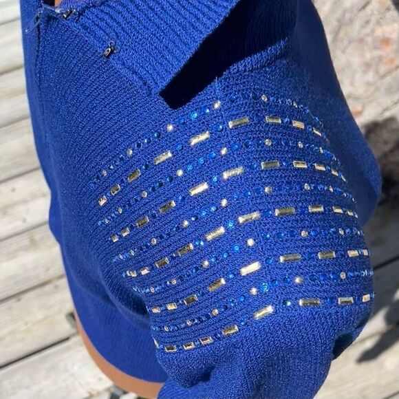 St. John Vintage Bedazzled Mock Turtleneck Sweater with Shoulder Pads, Women’s 2 - Picture 3 of 11